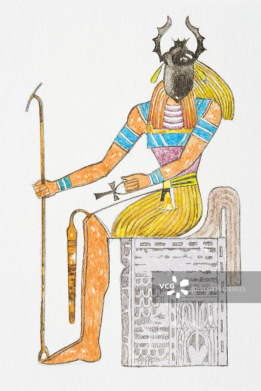 古埃及神祇凯布利与圣甲虫插画图片素材