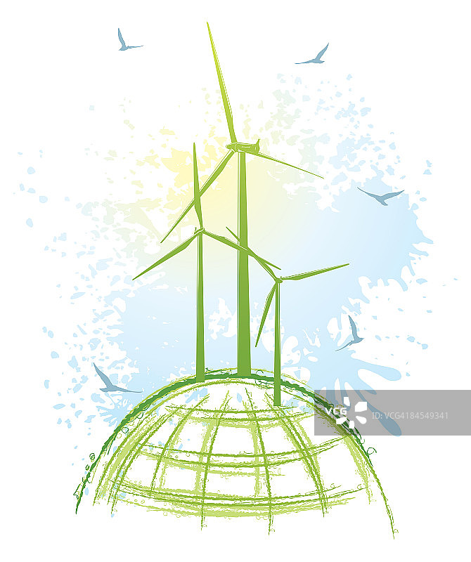 风力涡轮机和地球图片素材