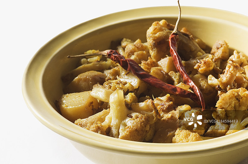 菜花土豆咖喱特写图片素材