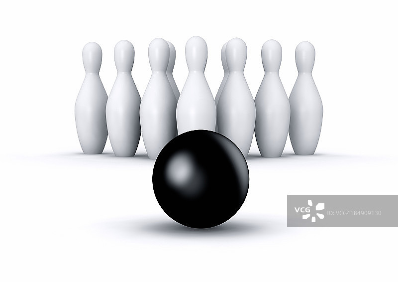 9个保龄球瓶和一个保龄球图片素材