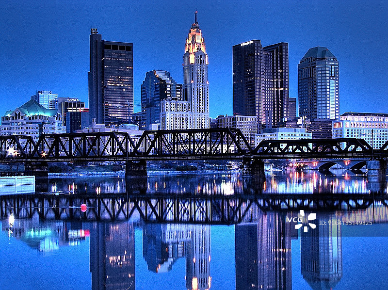 俄亥俄州哥伦布市天际线倒影图片素材
