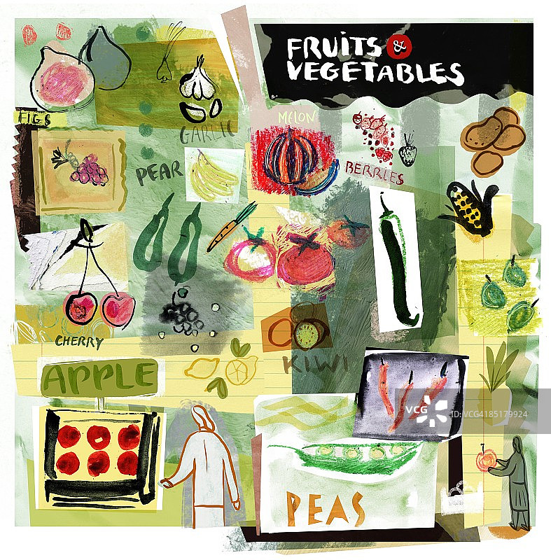 各种水果和蔬菜的拼贴画图片素材