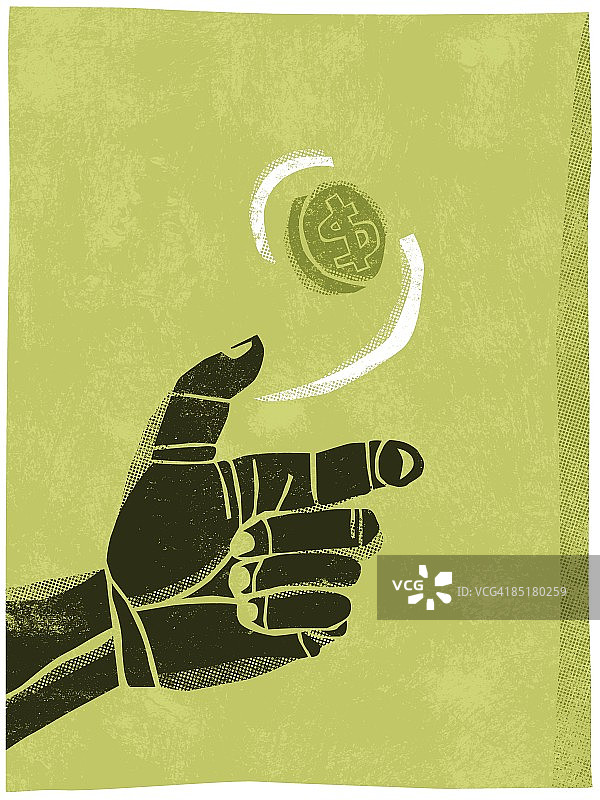 手中抛硬币的插画图片素材