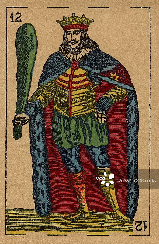 手持大棍棒的国王复古纸牌图片素材