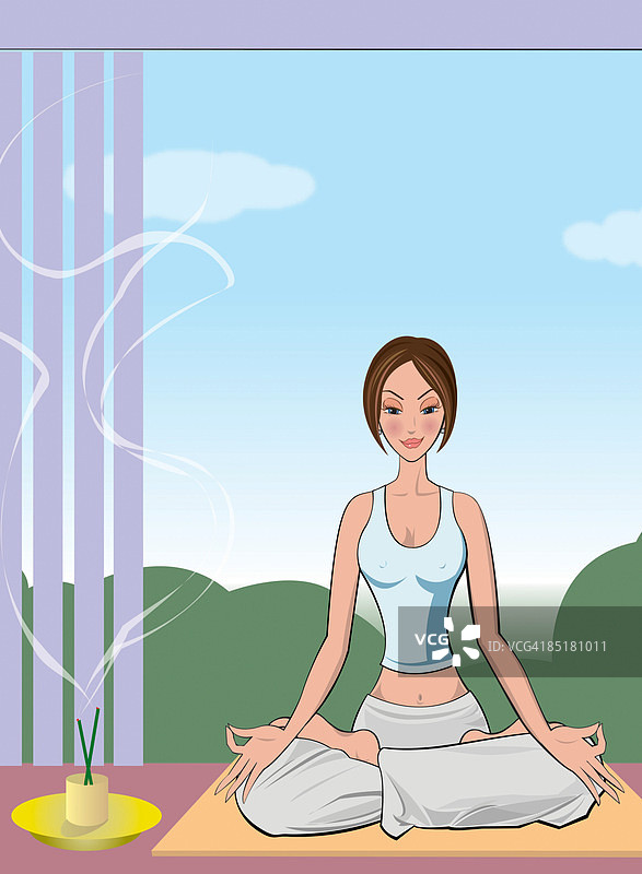 女人在莲花式瑜伽图片素材