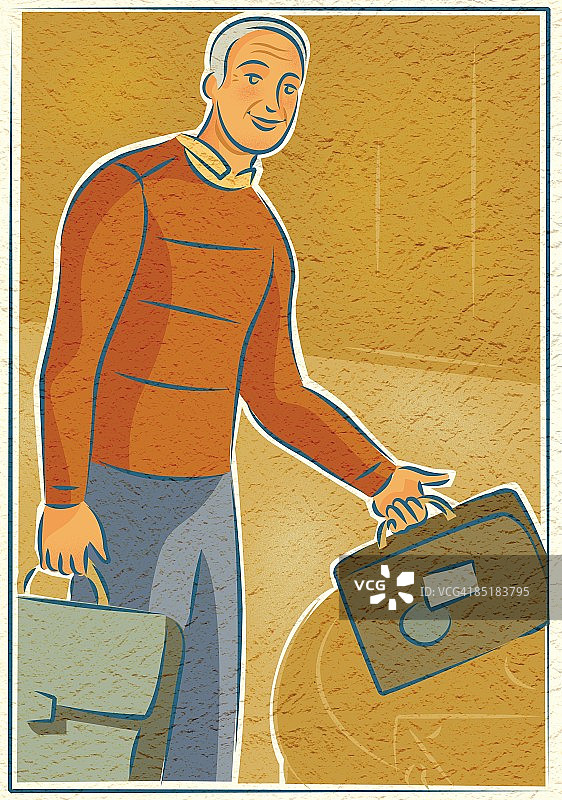 老年男人提着两件行李图片素材