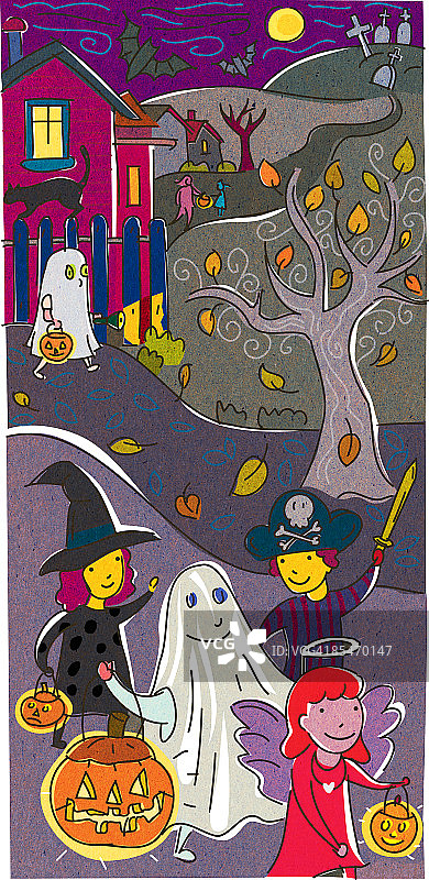 孩子们在万圣节之夜不给糖就捣蛋图片素材