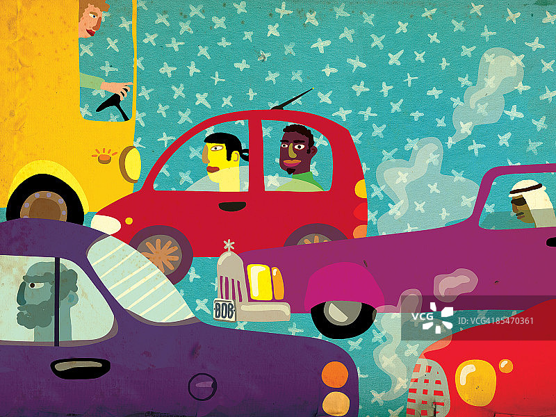 在交通中驾驶汽车的多民族人群图片素材