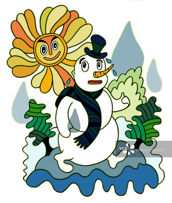 太阳出来后雪人融化了图片素材