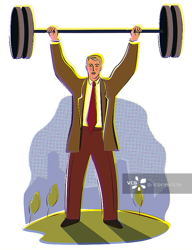 在城市背景下举重的商人图片素材