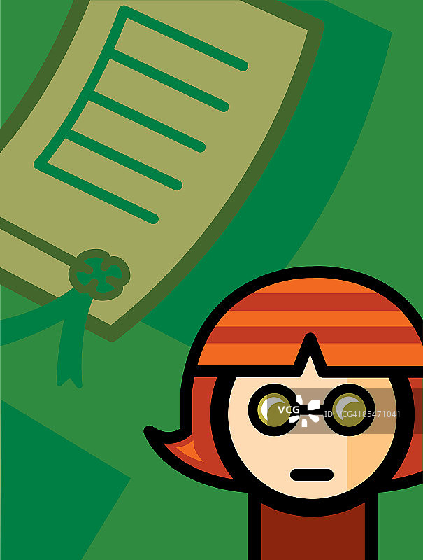 女人站在证书文凭前图片素材