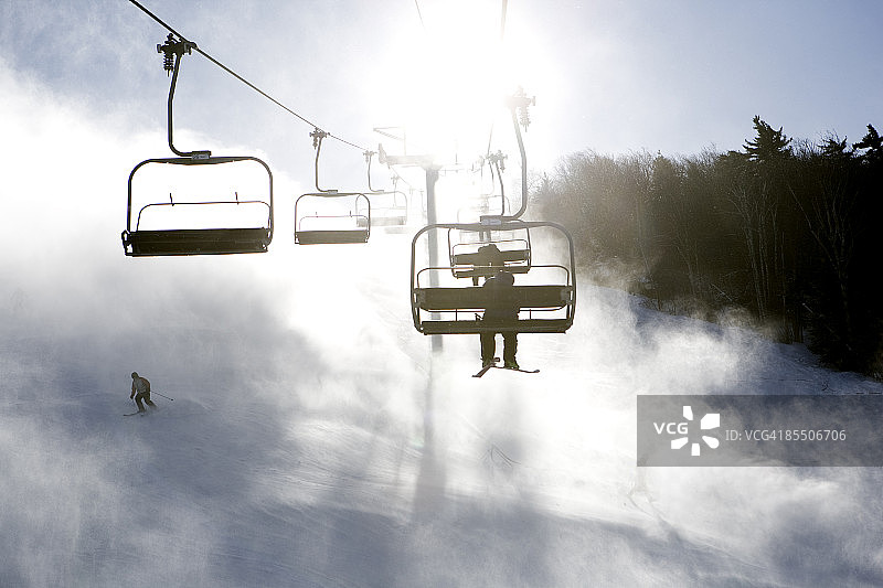 滑雪缆车与滑雪者图片素材
