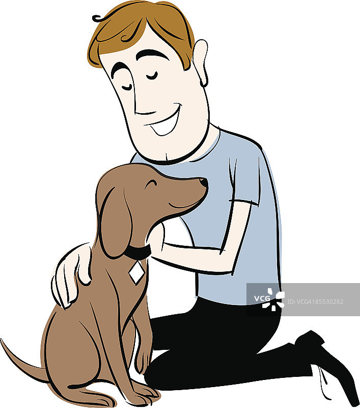 男子抚摸狗图片素材