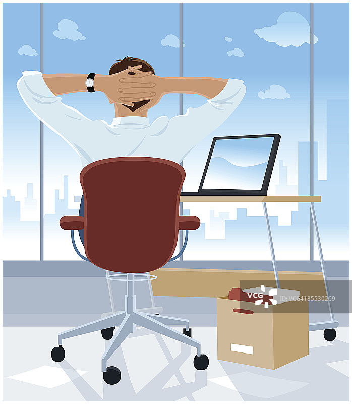 坐在办公室，双手放在脑后的商人图片素材