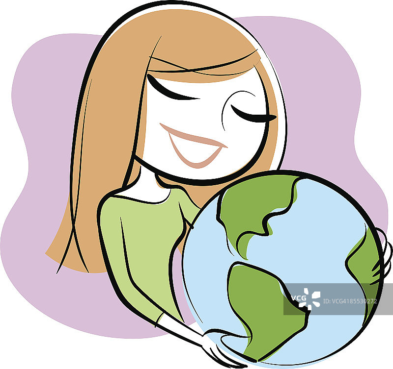 女人拿着地球仪图片素材