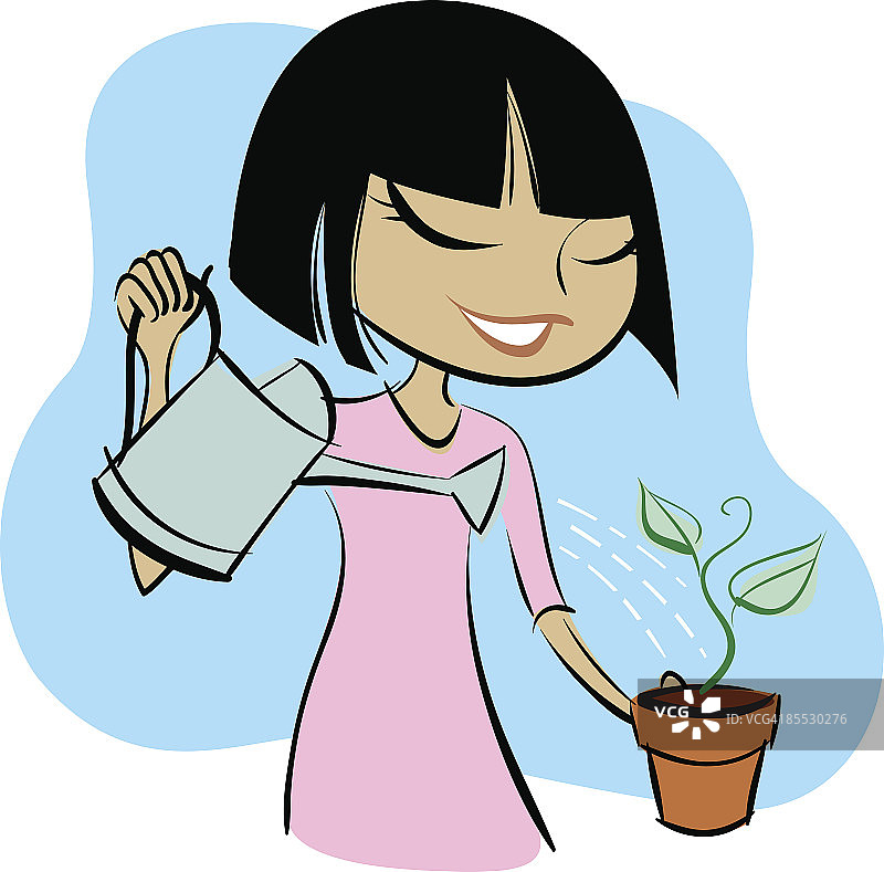女人浇灌盆栽图片素材