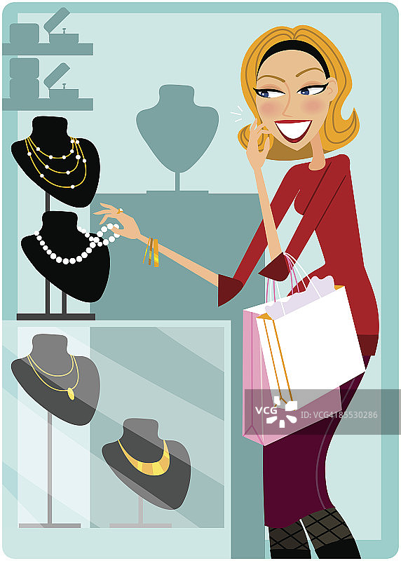 女人在零售店购买珠宝图片素材