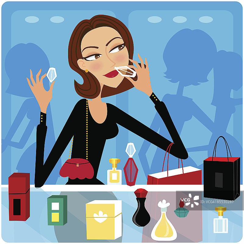 女人在零售店购买香水图片素材