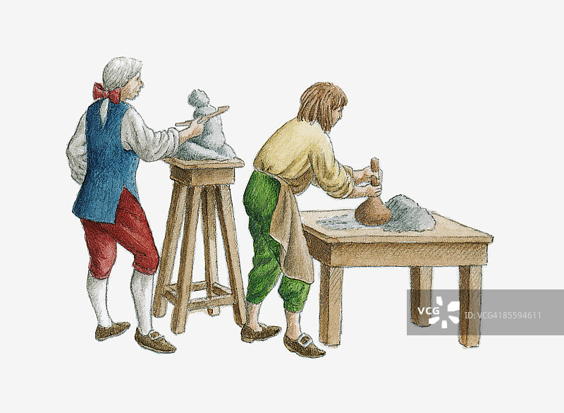 在德累斯顿迈森瓷器厂工作的男人插画图片素材