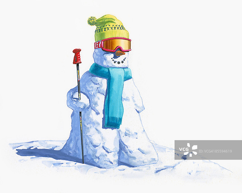 戴着滑雪镜的雪人插画图片素材