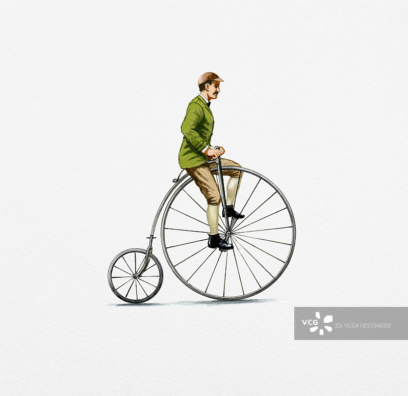 男人骑高轮自行车的插画图片素材