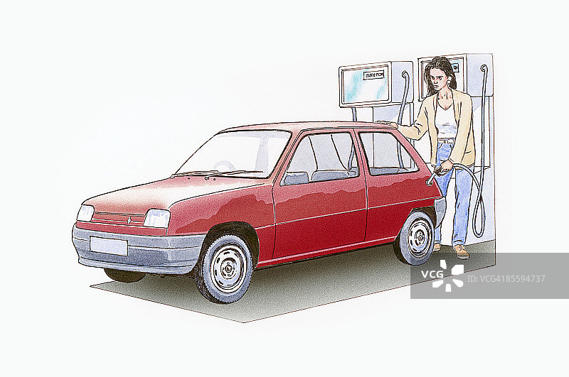 年轻女子在加油站加油插画图片素材