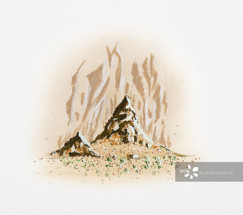 干旱沙漠岩层和嗜水植物插画图片素材