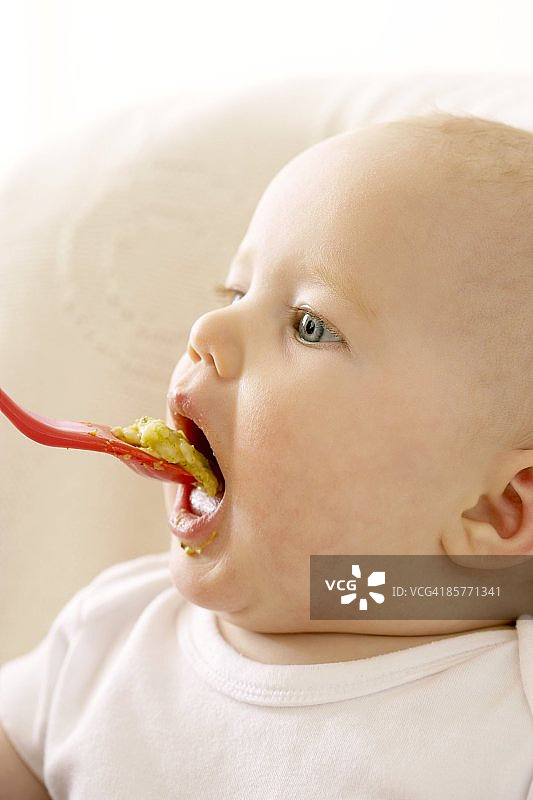 被勺子喂食的女婴图片素材