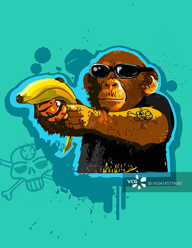 拿着香蕉的黑猩猩图片素材