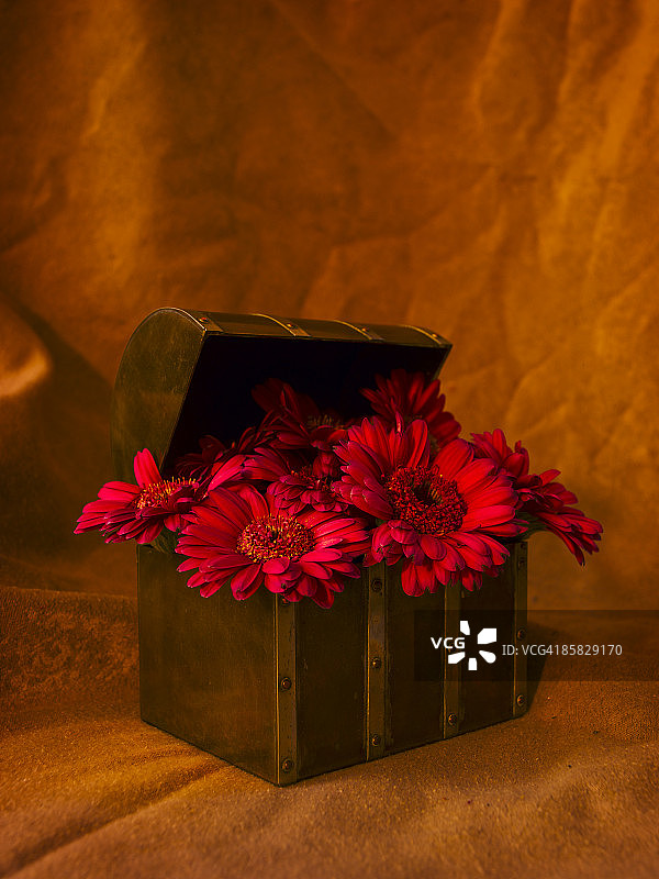 带花的宝箱图片素材