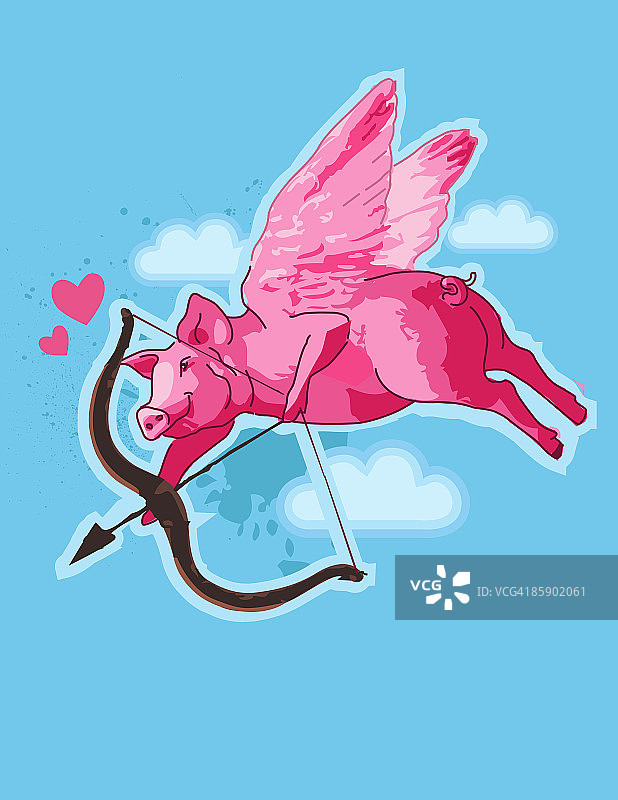 长着翅膀射箭的猪图片素材