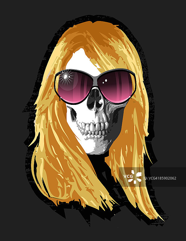 戴金色假发和太阳镜的骷髅图片素材