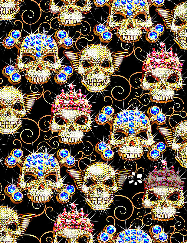 骷髅和交叉骨上的珠宝图片素材