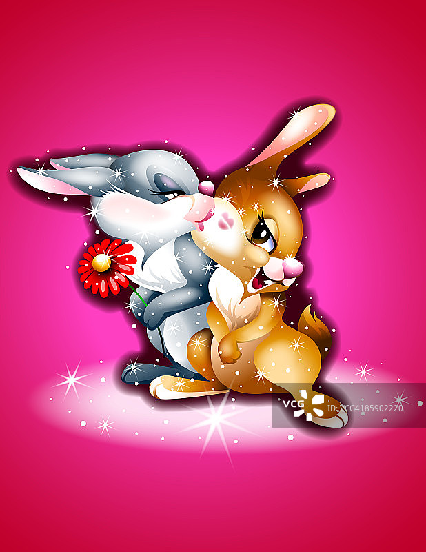 两只接吻和调情的小兔子图片素材