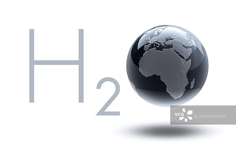 H2O文字中的地球（欧洲、非洲）图片素材
