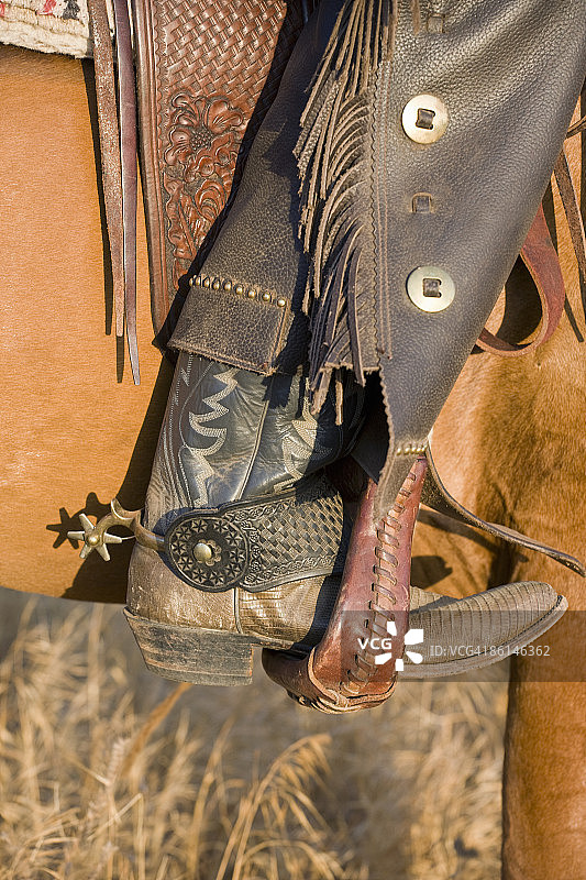 牛仔在马镫上的腿部图片素材