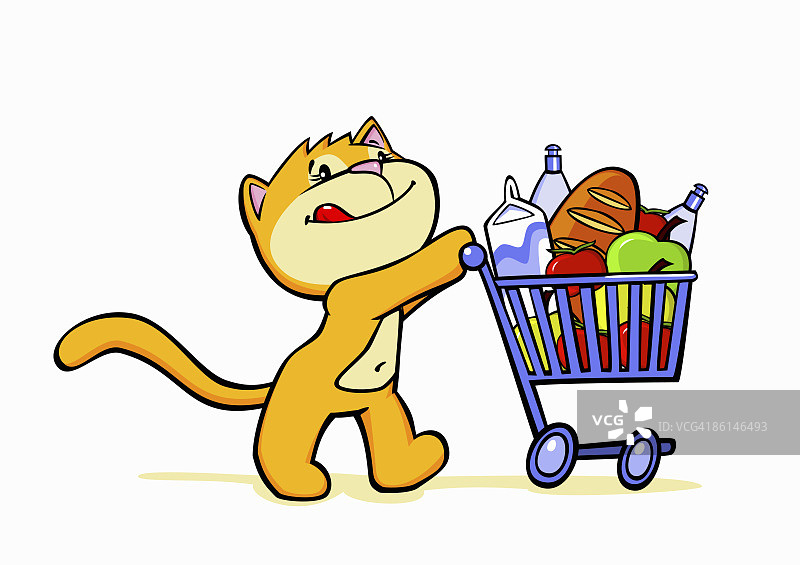 推购物车的卡通猫图片素材