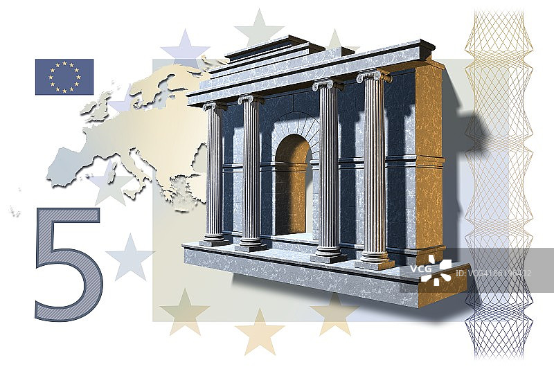 三维风格化的五欧元纸币图片素材