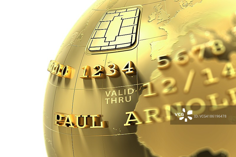 信用卡芯片设计中的金色地球图片素材