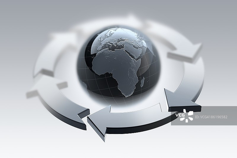箭头环绕的欧洲和非洲地球仪图片素材