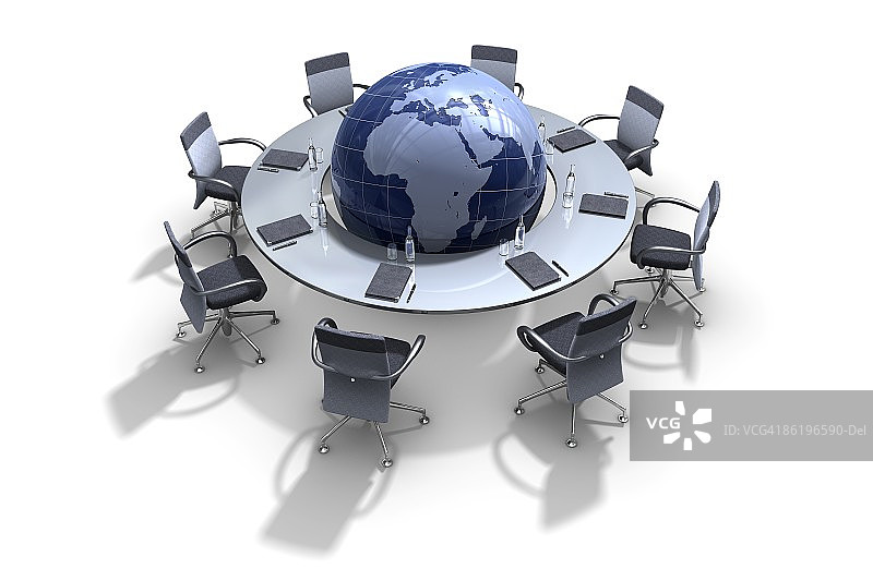 圆桌会议中心的地球仪图片素材