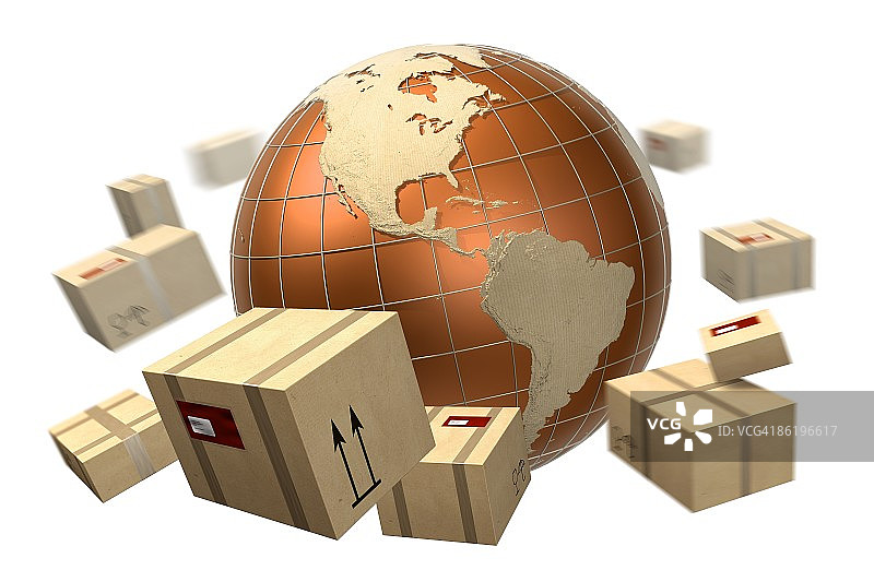 包裹围绕着带有美国的地球仪运行图片素材