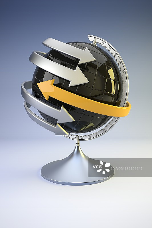 不同方向箭头环绕的地球仪图片素材