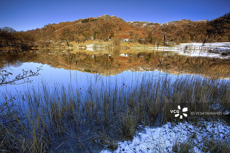安布尔塞德附近Loughrigg Tarn的冬季景色，英国湖区国家公园图片素材