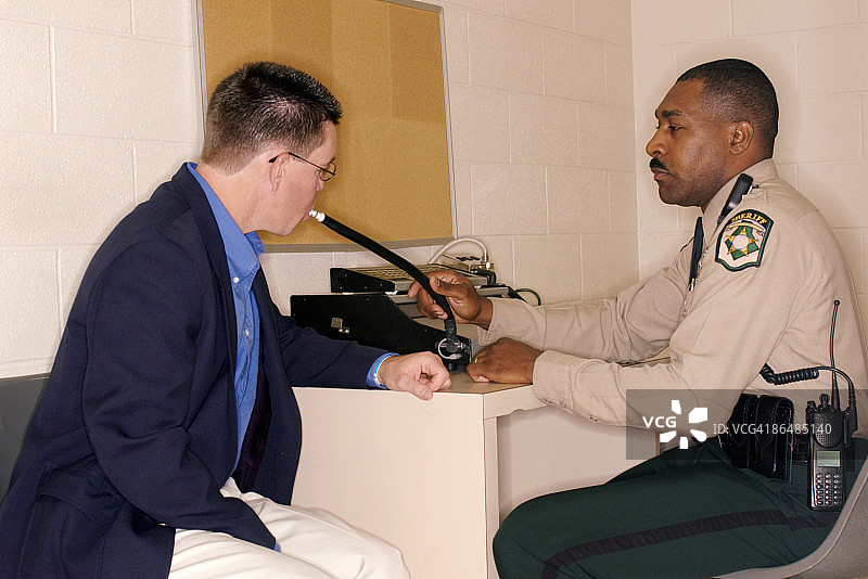 警官给男子进行酒精测试图片素材