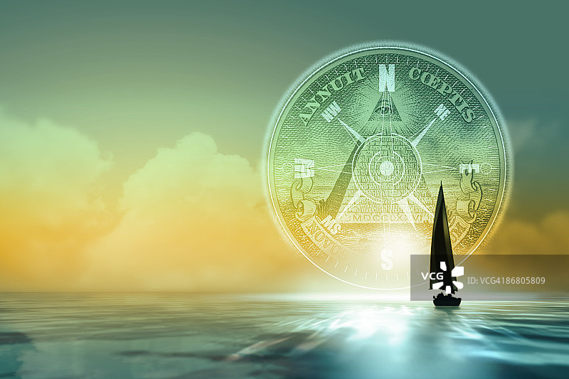 带有罗盘的水面帆船图片素材