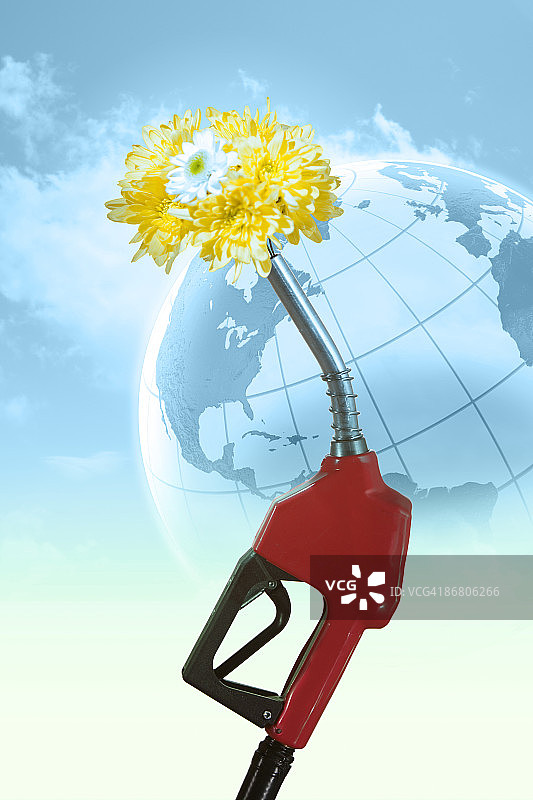 鲜花、加油泵和地球仪图片素材
