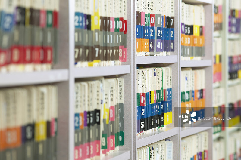 有组织的医疗记录架子细节图片素材