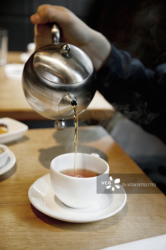 将热茶倒入茶杯图片素材