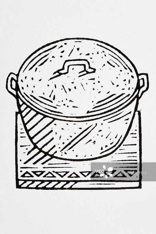 木板上的黑白火锅插画图片素材